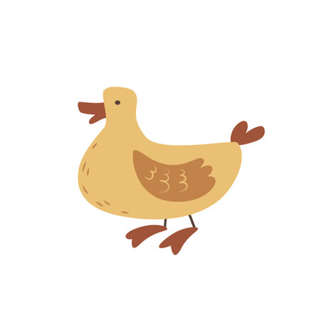 Funny yellow cartoon duck. Poultry farming and village life. Simple cute flat bird. Farm and ranch design element.のイラスト素材