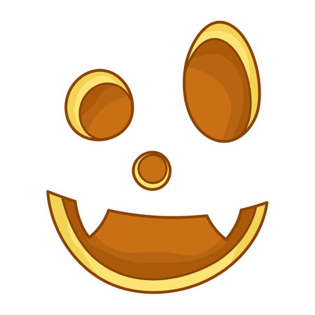 Happy smile face for jack lantern. Funny facial expression. A fictional Halloween cartoon character. Simple flat element for holiday design. Isolated clipart on a white background. For stickerのイラスト素材
