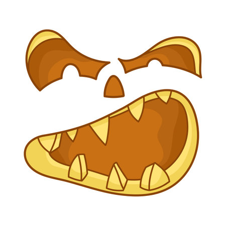 Angry face for jack lantern. Grimace. Funny facial expression. A fictional Halloween cartoon character. Simple flat element for holiday design. Isolated clipart on a white background. For stickersのイラスト素材