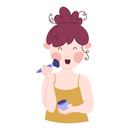 Cute young girl having a spa day at home. Face cream. Flat style cartoon character.のイラスト素材