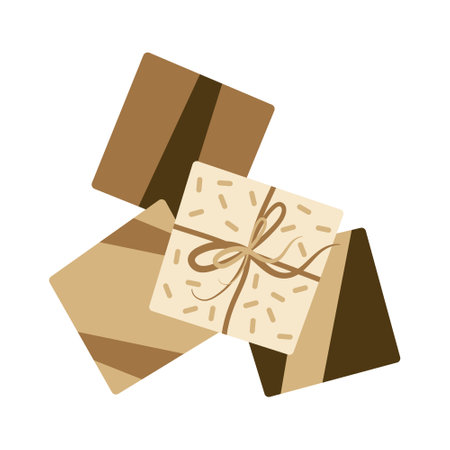 Composition of craft gift boxes for Christmas, New Year or Birthday party. Flat design element.のイラスト素材