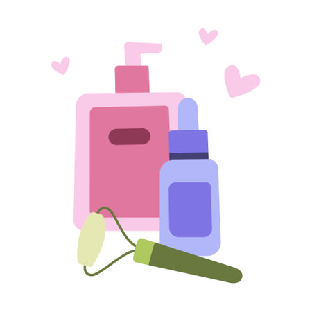 Simple flat illustration with a set of cosmetics for makeup and skin careのイラスト素材