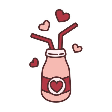Milkshake for a couple in love. Kawaii doodle icon for Valentine's Dayのイラスト素材