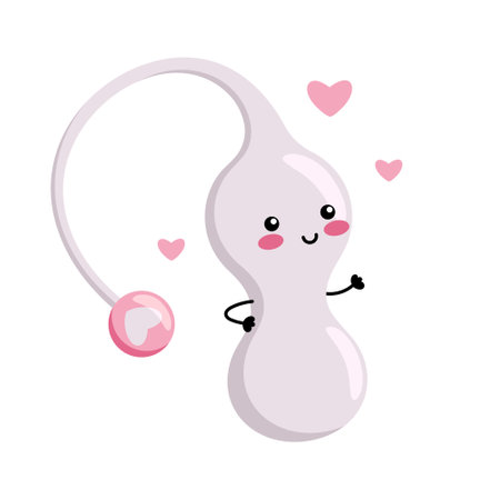 Cute vaginal balls. Sex toy for women. Happy kawaii character. Vector flat illustration.のイラスト素材