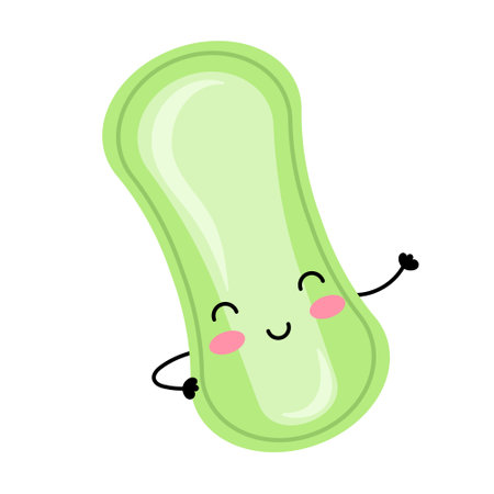 Daily sanitary pad. Women's intimate hygiene item. Happy kawaii character.のイラスト素材