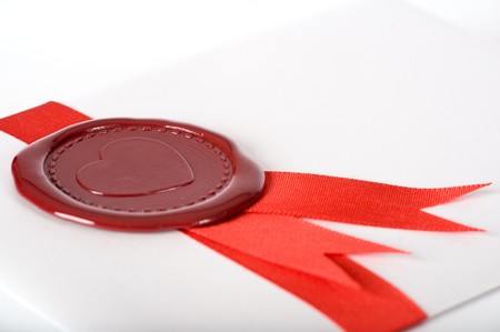 Love-letter with red seal and ribbonの写真素材