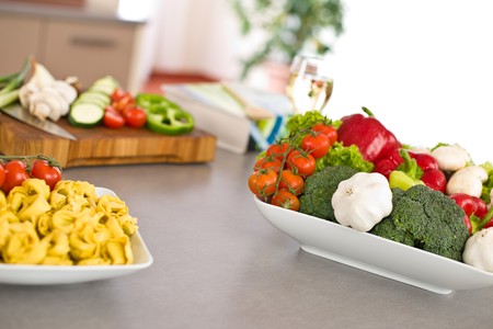 Italian food - pasta, tomato and vegetable, ingredients for cookingの写真素材