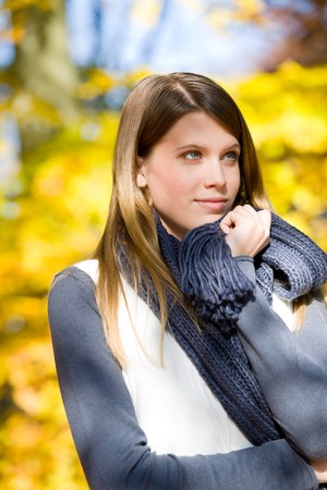 Autumn park - fashion model woman on sunny dayの写真素材