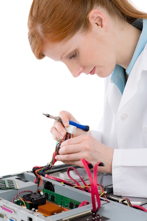 Female support computer engineer - IT woman repair defectの写真素材