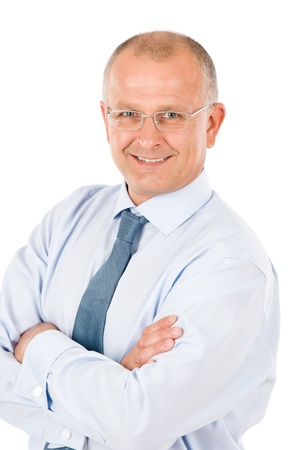 Happy successful mature businessman professional look isolated portraitの写真素材