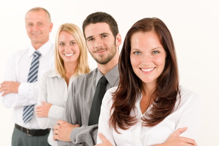 Business team happy attractive woman colleagues standing in line portraitの写真素材