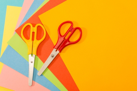 Color papers with scissors school paperwork artの写真素材