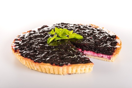Creamy pie with fresh blueberries cottage cheeseの写真素材
