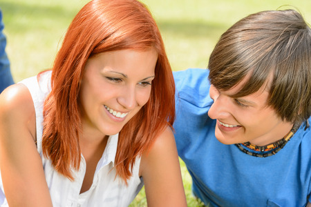 First love teenage couple enjoy romantic moment on sunny dayの写真素材