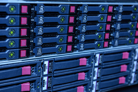 Cluster of internet server harddisks in datacenter