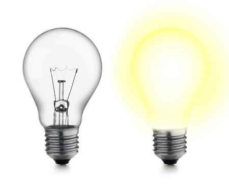 two bulbs, one of which turned onの写真素材