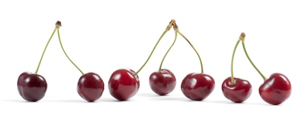 series of ripe cherries, on white backgroundの写真素材