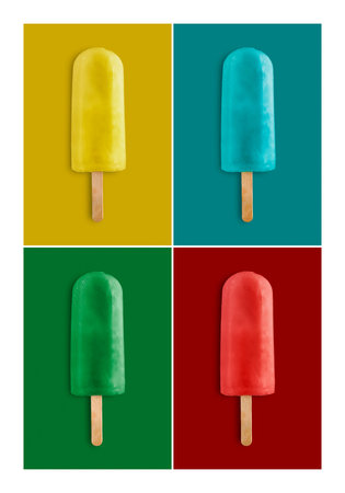 Collection of fruits ice lolly on colorful background