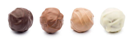 assorted chocolates confectionery on white backgroundの写真素材