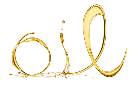 Oil word made with oil splash on white backgroundの写真素材