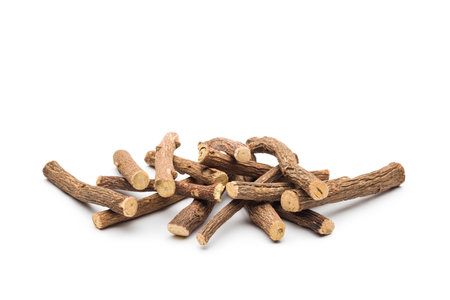 Liquorice roots on white background.の写真素材