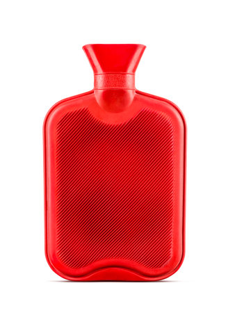 Red hot water bottle isolated on white background.の写真素材
