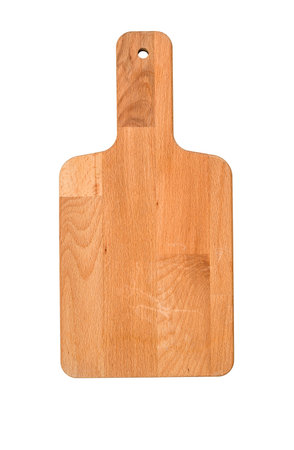 Wooden rectangular cutting board top view, isolated on white background.の写真素材