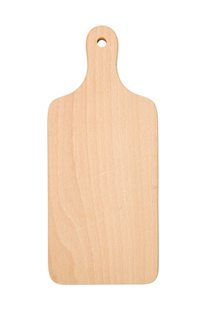 Wooden rectangular cutting board top view, isolated on white background.の写真素材