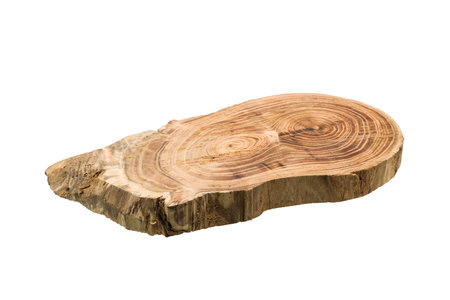 Wooden rustic cutting board isolated on white background.の写真素材