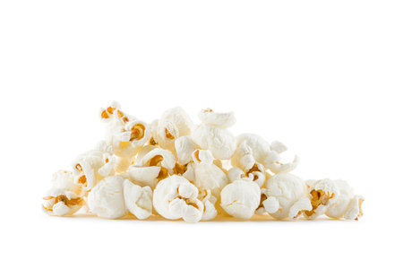 Bunch of popcorn on white background.の写真素材