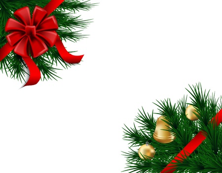 Merry Christmas and Happy New Year Card, Christmas Decoration Design Christmas Tree , Bells, Gift Balls background,vector illustrationのイラスト素材