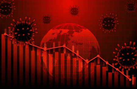 Stocks fall. Economic and financial conditions in the global due sinks the global stock exchanges. Graphs representing the stock market crash caused to the effects of outbreak Coronavirus covid-19. vector.のイラスト素材