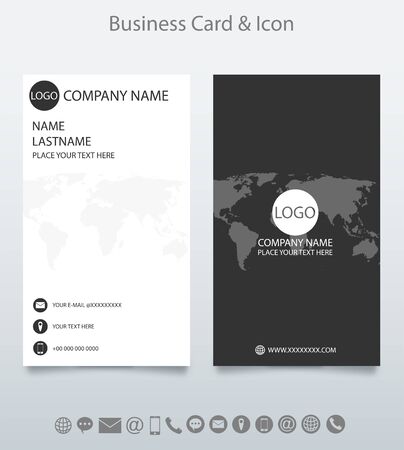 Modern creative business card template and icon. Design with World Map Business. white and black background. Vector.のイラスト素材