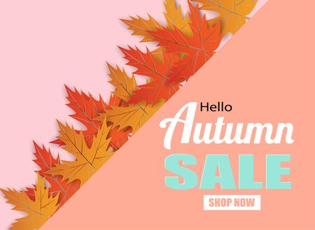 Autumn sale. design with autumn leaves on pink background. Vector.のイラスト素材