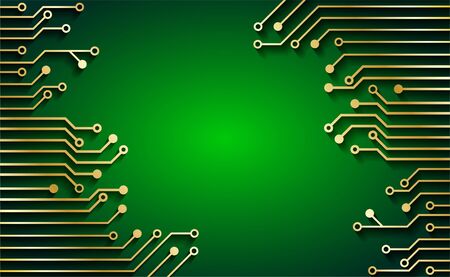 Circuit Board Technology Concept  Background.  Gold circuit board . green background. light and shadow .vector. Illustration.のイラスト素材