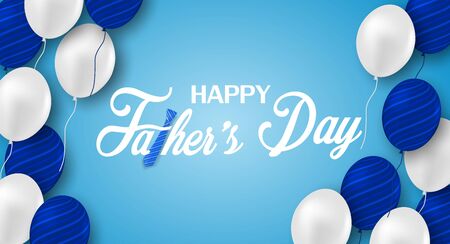Happy Fatherâs Day . Design with balloons and necktie on blue background. light and shadow . Vector.のイラスト素材