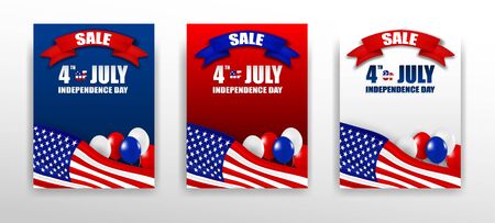 4th of July Happy Independence day USA. Design with white, blue and red balloons .vector.のイラスト素材