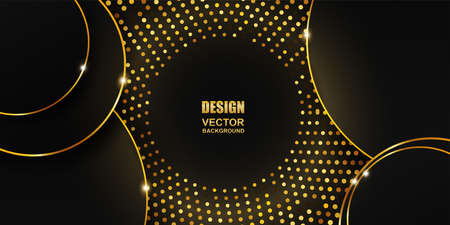 Abstract. black-golden overlap layer on black background. light and shadow. modern futuristic background. Vector.のイラスト素材