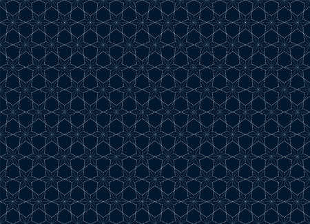 Abstract . Sashiko seamless pattern. line white on indigo background. design for pillow, print, fashion, clothing, fabric, gift wrap.  Vector.のイラスト素材