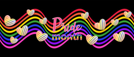 LGBT Pride Month. Colorful rainbow color background. Design with colorful heart background. Vector.のイラスト素材