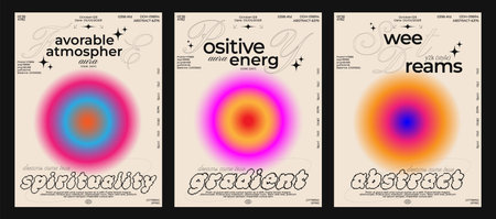 Collection of abstract aura retro posters with blurred circles. Positive energy, glow, soul. Sunset...