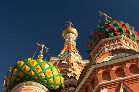 Closeup ñolorful Saint Basil's cathedrals domes. Moscow, Russia.の写真素材