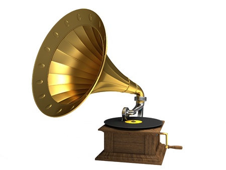 Golden gramophone on the white backgroundの写真素材