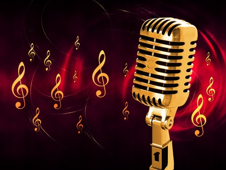 Gold vintage microphone on the background Gold vintage microphone on the background