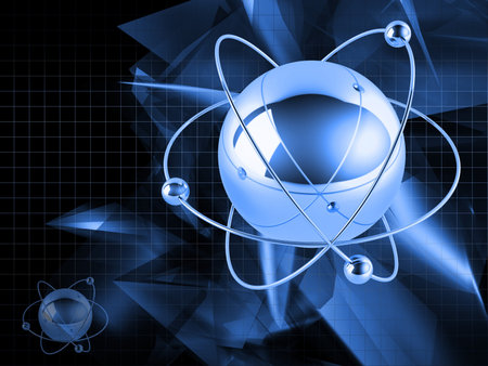 Atoms on an abstract blue background