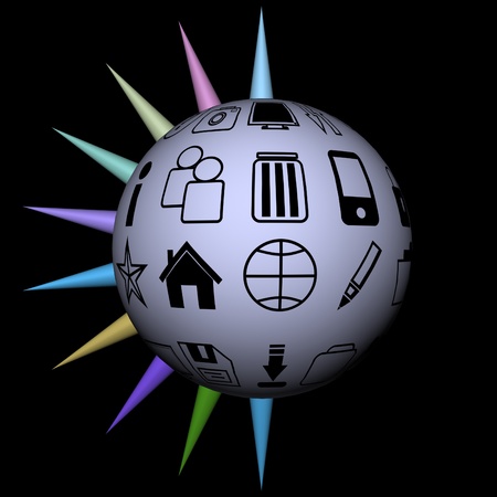 Abstract sphere consisting of iconsの写真素材