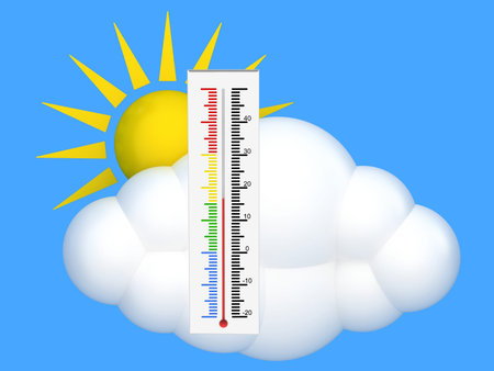 Thermometer cloud and sun against the sky