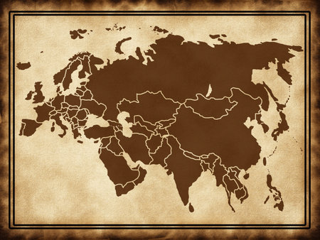 Map of Eurasia on the old textureの写真素材