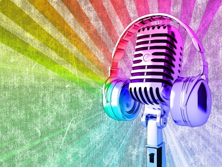 Microphone on abstract musical backgroundの写真素材