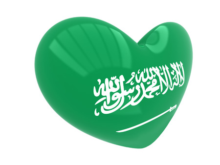 Heart-shaped icon with national flag of Saudi Arabia on a white backgroundの写真素材